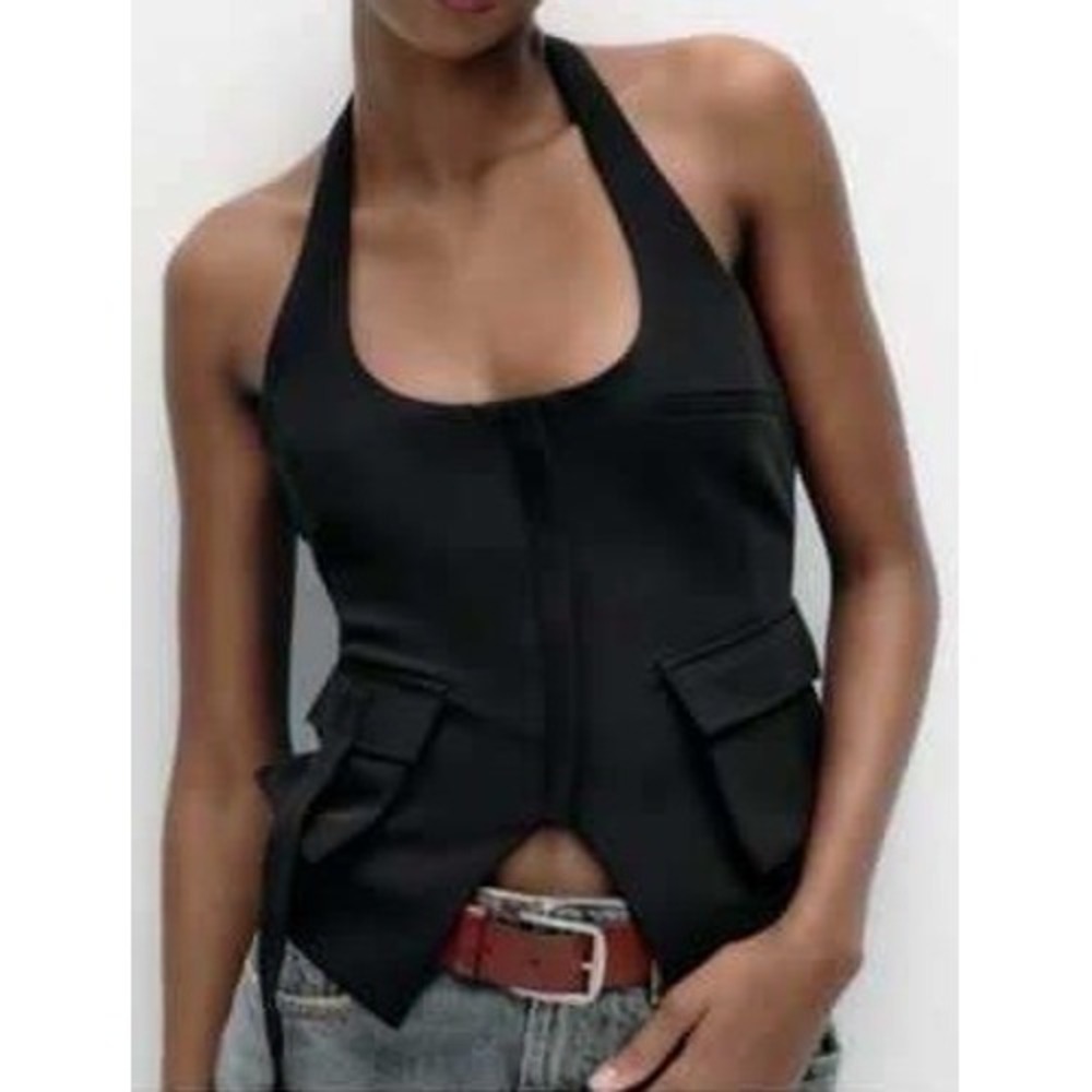 Zara Black Halter Vest Top